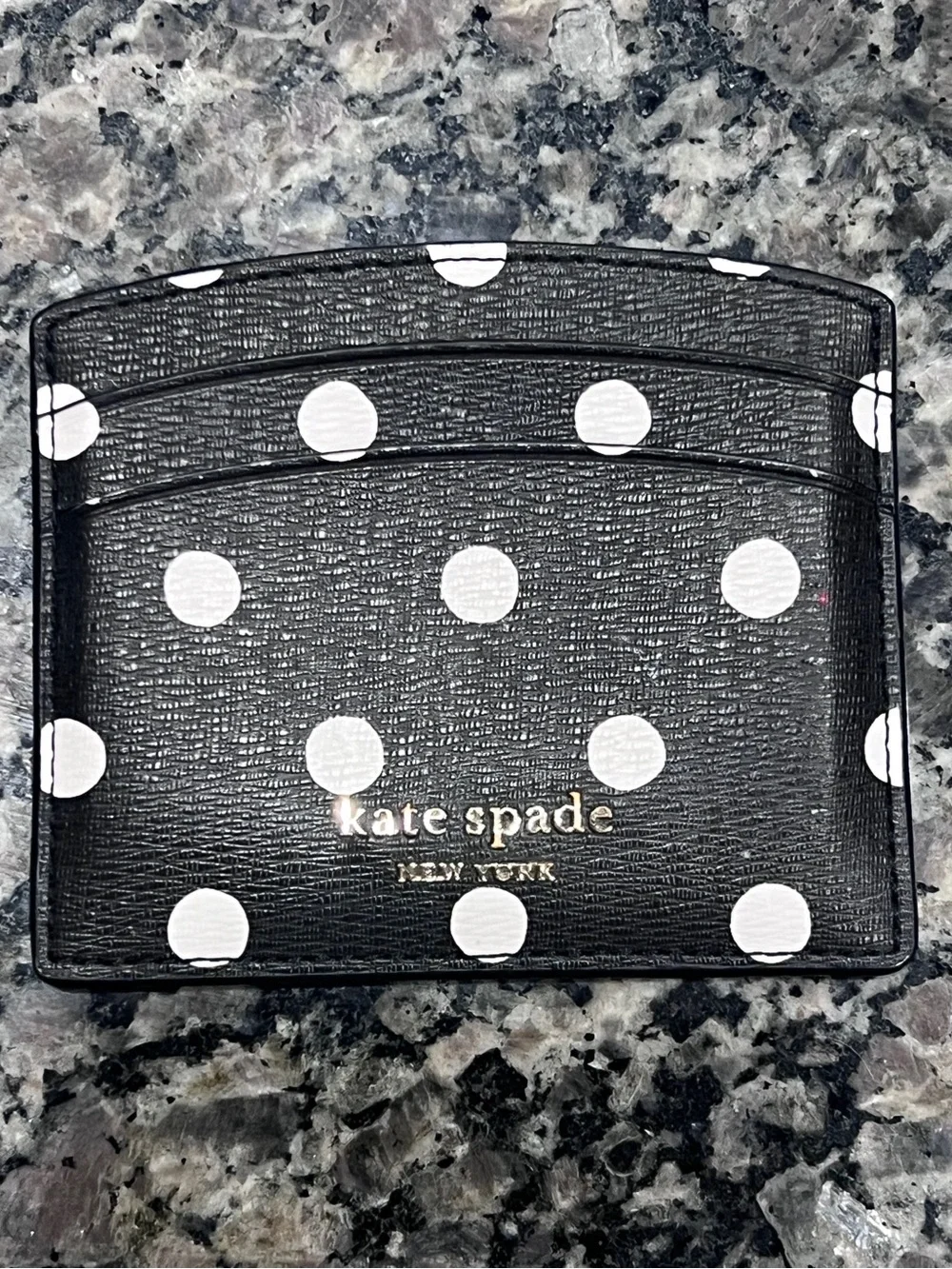kate spade Black and White Polka Dot Card Holder with Gold Logo